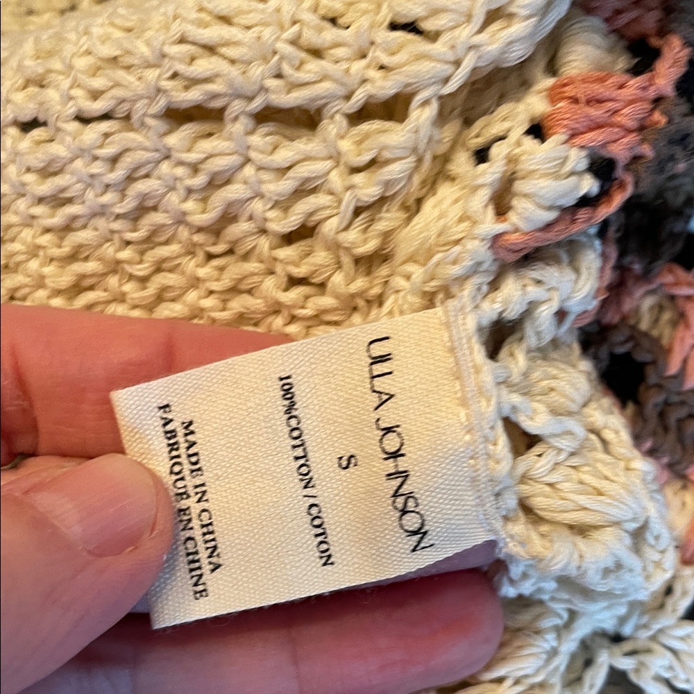 Ulla Johnson Cream Crochet Top with Pink and Black Trim - Picture 5 of 5
